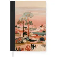MuchoWow Notitieboek - Schrijfboek - Roze landschap - Palmen - Water - Notitieboekje klein - A5 formaat - Schrijfblok