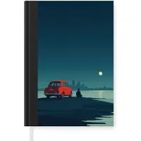 MuchoWow Notitieboek - Schrijfboek - Auto - Volle maan - Uitkijkend over water - Notitieboekje klein - A5 formaat - Schrijfblok