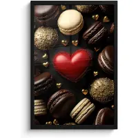 PosterMonkey Poster in lijst - Fotolijst 40x60 cm - Posters - Macarons - Rood - Hart - Posterlijst zwart - Decoratie - Wanddecoratie woonkamer - Muurdecoratie slaapkamer