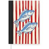 MuchoWow Notitieboek - Schrijfboek - Vissen - Verticale strepen - Blauw - Rood - Notitieboekje klein - A5 formaat - Schrijfblok