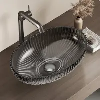 Emke Wastafel - Gehard Glas - Ovaal - Waskom Opbouw - Luxe Uiterlijk - Badkamer - 51x35x15 cm - Zwart