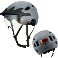 GOOFF PILOT 4 in 1 speed pedelec helm met afneembaar vizier en regencap - transparant vizier - met richtingaanwijzer - NTA gecertificeerd speedpedelec helm - maat M grijs
