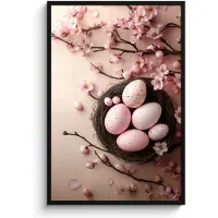 PosterMonkey Poster in lijst - Fotolijst 80x120 cm - Posters - Roze - Bloesems - Eieren - Posterlijst zwart - Decoratie - Wanddecoratie woonkamer - Muurdecoratie slaapkamer
