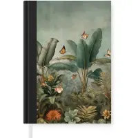 MuchoWow Notitieboek - Schrijfboek - Tropisch bladerdek - Vlinders - groen - Bruin - Notitieboekje klein - A5 formaat - Schrijfblok