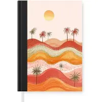 MuchoWow Notitieboek - Schrijfboek - Abstract landschap - Palmbomen - Kleurrijk - Notitieboekje klein - A5 formaat - Schrijfblok