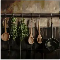 PosterMonkey Poster 30x30 cm - Keukengerei - Rustiek - Tegels - Kruiden - Posters - Kamer decoratie - Wanddecoratie woonkamer - Muurdecoratie slaapkamer