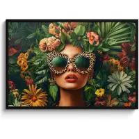 PosterMonkey Poster in lijst - Fotolijst 120x80 cm - Posters - Vrouw - Panterprint - Jungle - Natuur - Luxe - Posterlijst zwart - Decoratie - Wanddecoratie woonkamer - Muurdecoratie slaapkamer