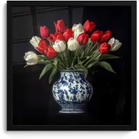 PosterMonkey Poster in lijst - Fotolijst 40x40 cm - Posters - Rode - Bloemen - Tulpen - Vaas - Posterlijst zwart - Decoratie - Wanddecoratie woonkamer - Muurdecoratie slaapkamer