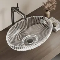 Emke Wastafel - Gehard Glas - Ovaal - Waskom Opbouw - Luxe Uiterlijk - Badkamer - 51x35x15 cm - Transparant