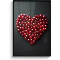 PosterMonkey Poster in lijst - Fotolijst 80x120 cm - Posters - Kersen - Hart - Rood - Zwart - Posterlijst zwart - Decoratie - Wanddecoratie woonkamer - Muurdecoratie slaapkamer
