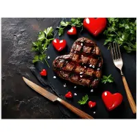 PosterMonkey Poster 160x120 cm - Steak - Hart - Bestek - Posters - Kamer decoratie - Wanddecoratie woonkamer - Muurdecoratie slaapkamer XXL