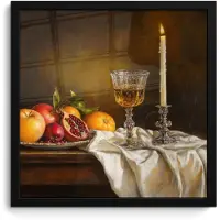 PosterMonkey Poster in lijst - Fotolijst 40x40 cm - Posters - Fruit - Stilleven - Wijn - Kaars - Posterlijst zwart - Decoratie - Wanddecoratie woonkamer - Muurdecoratie slaapkamer