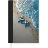 MuchoWow Notitieboek - Schrijfboek - Zeesterren - Zand - Zee - Blauw - Notitieboekje klein - A5 formaat - Schrijfblok