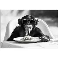 PosterMonkey Poster 60x40 cm - Aap - Spaghetti - Zonnebril - Zwart wit - Cool - Dier - Posters - Kamer decoratie - Wanddecoratie woonkamer - Muurdecoratie slaapkamer