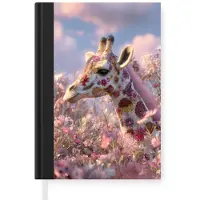 MuchoWow Notitieboek - Schrijfboek - Giraffe - Bloemen - Roze - Notitieboekje klein - A5 formaat - Schrijfblok