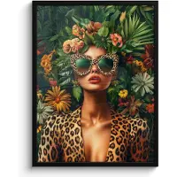 PosterMonkey Poster in lijst - Fotolijst 60x80 cm - Posters - Vrouw - Panterprint - Jungle - Natuur - Luxe - Posterlijst zwart - Decoratie - Wanddecoratie woonkamer - Muurdecoratie slaapkamer