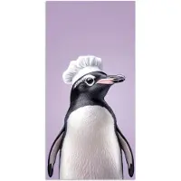 PosterMonkey Poster 60x120 cm - Pinguïn - Koksmuts - Lief - Paars - Posters - Wanddecoratie keuken - Muurdecoratie woonkamer - Decoratieve accessoires - Kamer muur decoratie