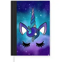 MuchoWow Notitieboek - Schrijfboek - Eenhoorn - Sterrenhemel - Ster - Blauw - Notitieboekje klein - A5 formaat - Schrijfblok
