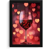 PosterMonkey Poster in lijst - Fotolijst 20x30 cm - Posters - Rood - Wijn - Hartjes - Posterlijst zwart - Decoratie - Wanddecoratie woonkamer - Muurdecoratie slaapkamer