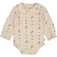 LEVV Newborn romper beige/lichtroze Meisjes Katoen Ronde hals Bloemen - maat 56