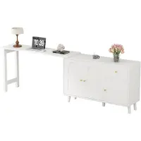 Merax Bureau met Dressoir 2-in-1 - 360° Draaibaar - Wit met Goud - 120x40x74,5 cm