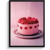 PosterMonkey Poster in lijst - Fotolijst 60x80 cm - Posters - Taart - Hart - Roze - Posterlijst zwart - Decoratie - Wanddecoratie woonkamer - Muurdecoratie slaapkamer