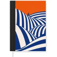 MuchoWow Notitieboek - Schrijfboek - Fietser - Heuvels - Strepen - Blauw - Notitieboekje klein - A5 formaat - Schrijfblok
