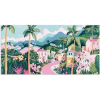 PosterMonkey Poster 160x80 cm - Kleurrijk - Huizen - Heuvels - Roze - Posters - Kamer decoratie - Wanddecoratie woonkamer - Muurdecoratie slaapkamer