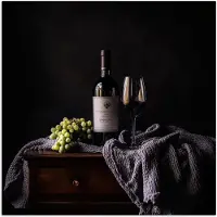 PosterMonkey Poster 30x30 cm - Druiven - Wijn - Rood - Tafel - Posters - Wanddecoratie keuken - Muurdecoratie woonkamer - Decoratieve accessoires - Kamer muur decoratie