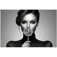PosterMonkey Poster 30x20 cm - Vrouw - Lolly - Zwart - Posters - Kamer decoratie - Wanddecoratie woonkamer - Muurdecoratie slaapkamer