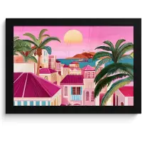 PosterMonkey Poster in lijst - Fotolijst 30x20 cm - Posters - Stad - Roze - Palmbomen - Posterlijst zwart - Decoratie - Wanddecoratie woonkamer - Muurdecoratie slaapkamer