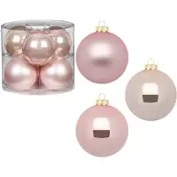 Inge-glas 12x stuks glazen kerstballen 10 cm parel roze glans en mat - Kerstboomversiering donkergroen
