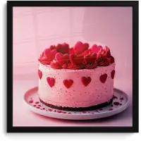 PosterMonkey Poster in lijst - Fotolijst 40x40 cm - Posters - Taart - Hart - Roze - Posterlijst zwart - Decoratie - Wanddecoratie woonkamer - Muurdecoratie slaapkamer