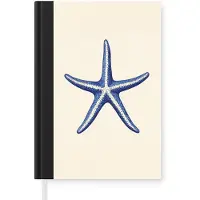 MuchoWow Notitieboek - Schrijfboek - Blauwe zeester - Minimalistisch - Beige - Notitieboekje klein - A5 formaat - Schrijfblok