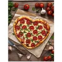 PosterMonkey Poster 90x120 cm - Pizza - Hart - Pepperoni - Tomaat - Posters - Kamer decoratie - Wanddecoratie woonkamer - Muurdecoratie slaapkamer