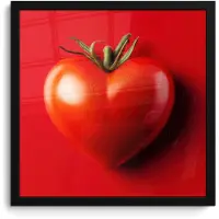 PosterMonkey Poster in lijst - Fotolijst 40x40 cm - Posters - Tomaat - Rood - Hart - Posterlijst zwart - Decoratie - Wanddecoratie woonkamer - Muurdecoratie slaapkamer