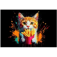 PosterMonkey Poster 60x40 cm - Kat - Eten - Patat - Graffiti - Abstract - Posters - Kamer decoratie - Wanddecoratie woonkamer - Muurdecoratie slaapkamer
