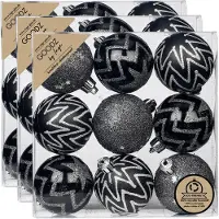 Inge-glas 27x stuks gedecoreerde kunststof kerstballen zwart 6 cm - Kerstboomversiering/boomversiering
