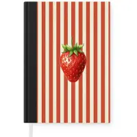 MuchoWow Notitieboek - Schrijfboek - Aardbei - Strepen - Rood - Notitieboekje klein - A5 formaat - Schrijfblok