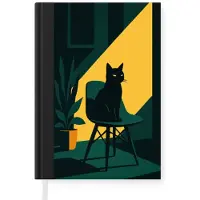 MuchoWow Notitieboek - Schrijfboek - Zwarte kat - Mysterieus - Gele instraal - Notitieboekje klein - A5 formaat - Schrijfblok