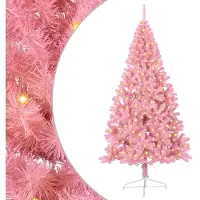 vidaXL - Kunststof - Voorverlichte - Kerstboom - met - 300 - LED - Roze - 240 - cm - PVC