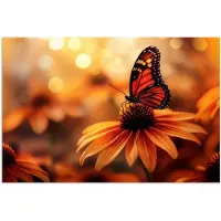 PosterMonkey Poster 120x80 cm - Vlinder - Bloemen - Oranje - Posters - Kamer decoratie - Wanddecoratie woonkamer - Muurdecoratie slaapkamer
