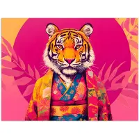 PosterMonkey Poster 80x60 cm - Tijger - Kimono - Planten - Roze - Posters - Kamer decoratie - Wanddecoratie woonkamer - Muurdecoratie slaapkamer