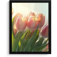 PosterMonkey Poster in lijst - Fotolijst 30x40 cm - Posters - Tulpen - Roze - Zonnestralen - Posterlijst zwart - Decoratie - Wanddecoratie woonkamer - Muurdecoratie slaapkamer