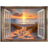 PosterMonkey Poster 80x60 cm - Doorkijk - Strand - Duinen - Zonsondergang - Posters - Kamer decoratie - Wanddecoratie woonkamer - Muurdecoratie slaapkamer