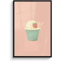PosterMonkey Poster in lijst - Fotolijst 80x120 cm - Posters - Bakje - Ijs - Aardbei - Roze - Posterlijst zwart - Decoratie - Wanddecoratie woonkamer - Muurdecoratie slaapkamer