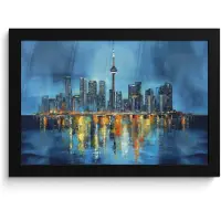 PosterMonkey Poster in lijst - Fotolijst 30x20 cm - Posters - Skyline Toronto - Water - Stadslichten - Toren - Posterlijst zwart - Decoratie - Wanddecoratie woonkamer - Muurdecoratie slaapkamer