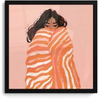 PosterMonkey Poster in lijst - Fotolijst 40x40 cm - Posters - Meisje - Deken - Gestreept - Oranje - Posterlijst zwart - Decoratie - Wanddecoratie woonkamer - Muurdecoratie slaapkamer