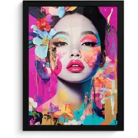 PosterMonkey Poster in lijst - Fotolijst 30x40 cm - Posters - Vrouw - Portret - Abstract - Paars - Posterlijst zwart - Decoratie - Wanddecoratie woonkamer - Muurdecoratie slaapkamer