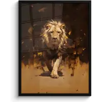 PosterMonkey Poster in lijst - Fotolijst 60x80 cm - Posters - Leeuw - Geschilderd - Abstract - Goud - Posterlijst zwart - Decoratie - Wanddecoratie woonkamer - Muurdecoratie slaapkamer